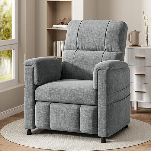 Pipishell Power Recliner Chair for Adults，Electric Recliner with Remote, Adjustable Recline/Footrest, Chenille Fabric,Thick Seat Cushion, Small Recliner for Living Room, Home Theater, Grey