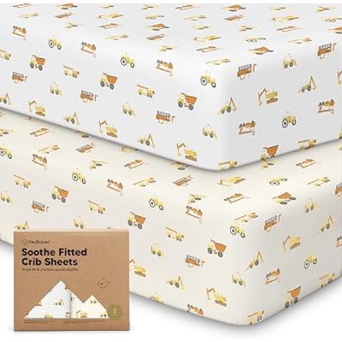 KeaBabies 2-Pack Organic Crib Sheets for Boys, Girls - Fitted Crib Mattress Sheet Neutral, Breathable Jersey Cotton Cover for Baby Bed, Toddler Mattress, Soft & Cute Prints (Construction)