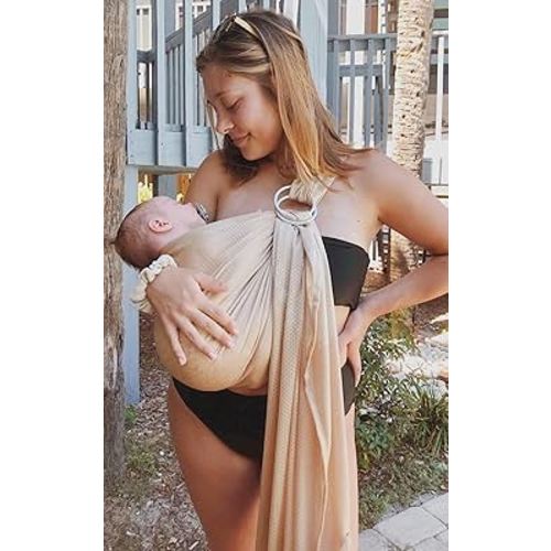 Baby Water Ring Sling Carrier | Lightweight Breathable Mesh Baby Wrap for Infant, Newborn, Kids and Toddlers | Perfect for Summer, Swimming, Pool, Beach | Great for Dad Too Champagne