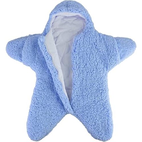 Baby Wearable Sleeping Bag Baby Starfish Onesie Newborn Fleece Cashmere Cotton Snowsuit Swaddle Blanket Stroller Wrap for 0-9 Months Boys Girls (Blue)