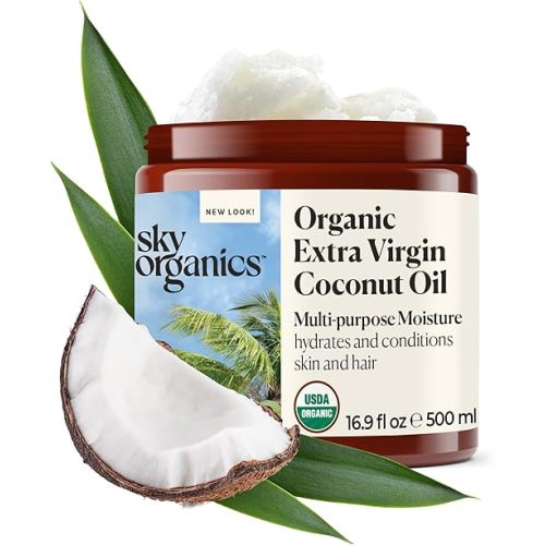 Sky Organics - Organic Coconut Oil for Skin & Hair, 16.9 fl oz - Multipurpose Hair Oil & Body Moisturizer - Vitamins, Antioxidants & Fatty Acids - Vegan, Cruelty Free - Extra Virgin, w ebook