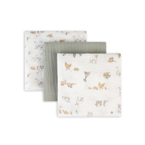 The Little Linen Co. Muslin Wraps 3 Pack Farmyard Lamb