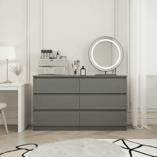Kadyn 6 Drawer Bedroom Dresser, Chest of Drawers for Bedroom, Dressers with Handleless Design, Gray