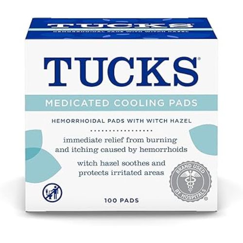 TUCKS Medicated Cooling Pads, 100 Count – Pads with Witch Hazel, Cleanses Sensitive Areas, Protects from Irritation, Hemorrhoid Treatment, Medicated Pads Used By Hospitals