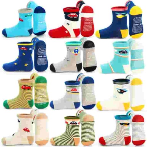 SkiBeaut Non-Slip Toddler Socks with Grippers, 12 Pairs, Suitable for 1-7 Years Old Boys and Girls