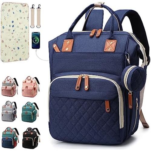 Diaper Bag Backpack Baby Bag, Baby Girl Boy Diaper Bag for Dad Mom with Pad, 16 Pockets, Pacifier Case, Large Diaper Bag Unisex for Travel (Blue)
