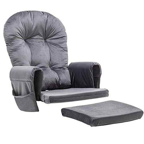 Paddie Glider Rocker Replacement Cushions Velvet with Storage, Rocking Chair Cushion Set with Ties, 5PCS, Dark Grey
