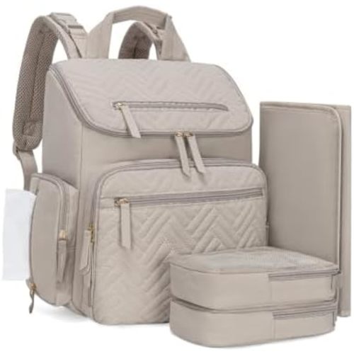 KABAQOO Diaper Bag Backpack with Changing Pad and Insulated Pockets, Camel