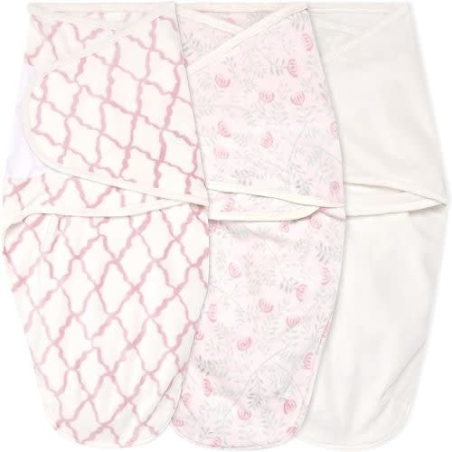 aden + anais, Velboa Baby Wrap, Newborn Wearable Swaddle Blanket, TOG 1.5, 3 Pack, Pink Arts and Crafts, 0-3 Months - Small/Medium