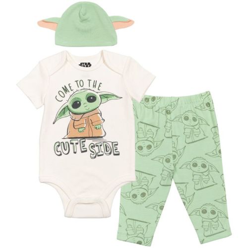 Star Wars Mandalorian Baby Yoda Newborn Baby Boys 3 Piece Outfit Set: Bodysuit Pants Hat 6-9 Months