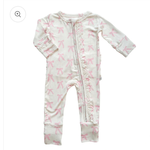 Ruffle Zipper One Piece - Pink Bows - Harp Angel Boutique