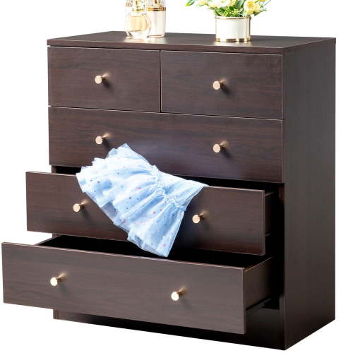 UBesGoo 5 Drawer Wood Dresser for Bedroom, Chest of Drawers, Storage Organization Unit for Clothing, Brown
