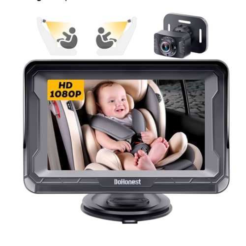 DoHonest Baby Car Camera HD 1080P - Rear-Facing Car Baby Monitor with Night Vision, Adjustable View Angle, Easy Setup, Anti-Glare Display, Safety for Kids & Infants
