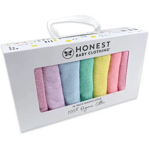 HonestBaby 10-Pack Organic Cotton Baby-Terry Wash Cloths, Rainbow Pinks, One Size