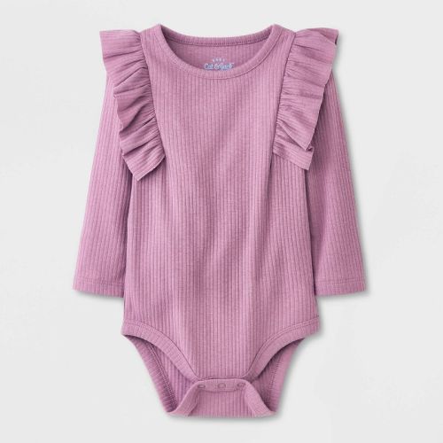 Baby Girls' Ribbed Ruffle Bodysuit - Cat & Jack™, Color: Purple, Size: 6-9M