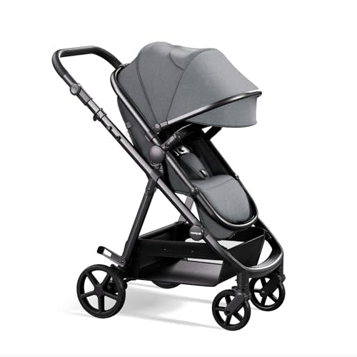 Mompush Baby Stroller, Convertible 2-in-1 with Bassinet Option, Infant Car Seat Compatible, Includes Adapter - Sturdy Full-Size Infant Stroller for Family Adventures