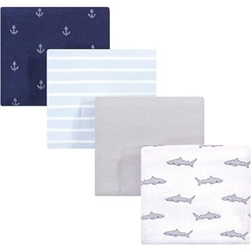 Hudson Baby Unisex Baby Cotton Flannel Receiving Blankets, Shark, One Size