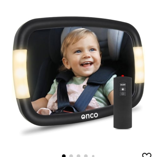 Onco LED Baby Car Mirror with Light - 2 Modes for Day & Night Driving, 100% Shatterproof & Shakeproof Car Mirror for Baby with 360° Rotation