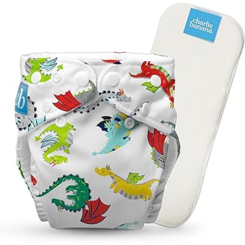 Charlie Banana Cloth Diapers, Reusable, Washable, Adjustable One Size Diaper, for Babies and Toddlers, with Absorbent Insert - Mr Dragon, 1 Pack