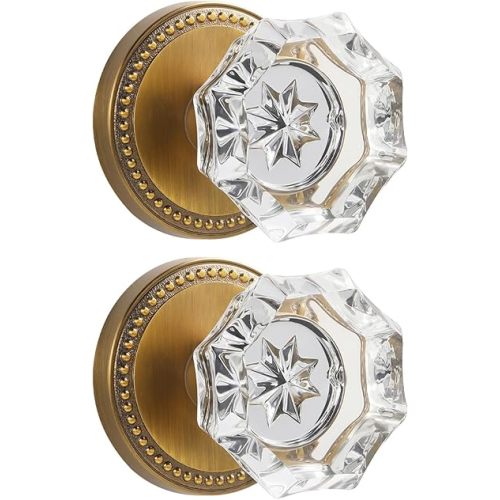 Antique Brass Door Knobs Crystal Door Knob Dummy Door Knobs Glass Interior Dummy Handle Single Sided Decorative 2 Pack
