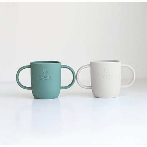 Mason Bottle Handled Silicone Sleeve – Baby Bottle Handle for 8oz Mason Jars – Sippy Cup Sleeve for Infant Feeding, Toddler Transition, and Baby Bottle Grip (Palmetto & Oyster, 2-Pack)