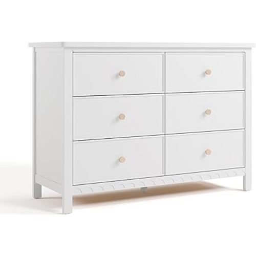 Graco Sasha 6-Drawer Dresser (White) – GREENGUARD Gold Certified, Dresser for Nursery Bedroom with Spacious Storage, Interlocking Drawer System, Easy Assembly with Pre-Installed Tracks