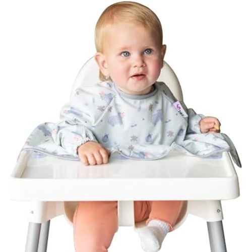 Tidy Tot - Cover & Catch Baby Bib - Mess Proof Long Sleeve Feeding Smock with Food Catcher Pocket - Waterproof Bib