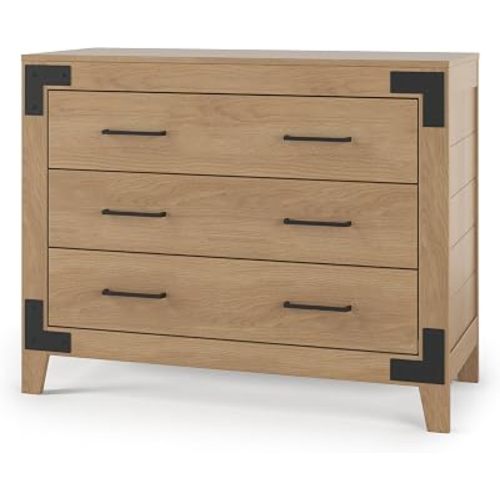 Child Craft Lucas 3-Drawer Dresser, 42.09" W Modern Nursery Dresser with Metal Pulls, Bracket Accents, Baby-Safe Finish, Nutmeg