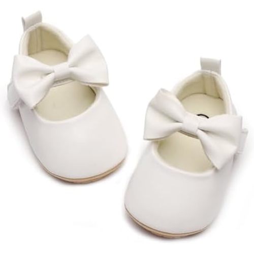 HONGTEYA Infant Baby Girls Mary Jane Flats Non Slip for Toddler First Walkers Soft Sole PU Leather Crib Shoes Sneaker Wedding Party Christmas Princess Dress Shoes Baby Moccasins Girls