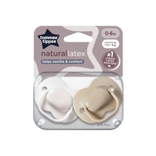 2 Pack Tommee Tippee Natural Latex Cherry Soothers - White and Beige