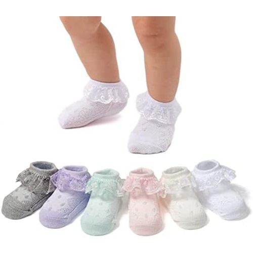 Baby Lace Socks Baby Girl Double/Eyelet Lace Ruffle Frilly Socks for Newborn Infant and toddlers Gift Set