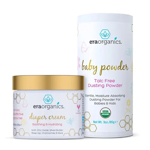 Organic Baby Powder & Diaper Rash Cream– USDA Organic Talc-Free Powder & Zinc Oxide Diaper Cream to Help Soothe, Moisturize & Protect Delicate Skin