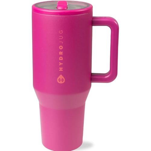 HydroJug Traveler - 40 oz Water Bottle with Handle & Flip Straw - Fits in Cup Holder, Leak Resistant Tumbler-Reusable Insulated Stainless Steel & Rubber Base - Gifts for Women & Men, Harvest Berry