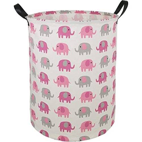19.7 Laundry Hamper Toys Box Storage Bins Canvas Waterproof Collapsible Clothes Organizer Basket with Handle Freestanding Large Cute Light Weight for Home Kids Baby Room(elephant)
