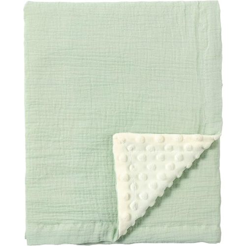 CREVENT 30''X40'' Organic Muslin Cotton Baby Blanket for Newborns, Soft Mink Backing, Essential for Baby Shower Birthday Gift - Green 75X100cm