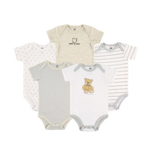 Hudson Baby Cotton Bodysuits 5pk, Bear, 6-9 Months