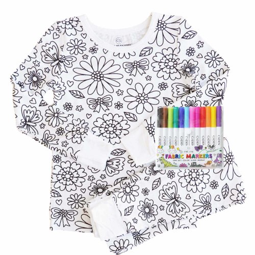 Colorable Two Piece Pajama Set | Floral Flutter