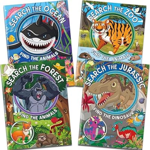 4 Pack Search and Find Activity Book for Kids Ages 3-5 4-8 8-12, Car Game,Toys for Road Trip Airplane Activities,Activity Books Over 240 Fun Animal Knowledge