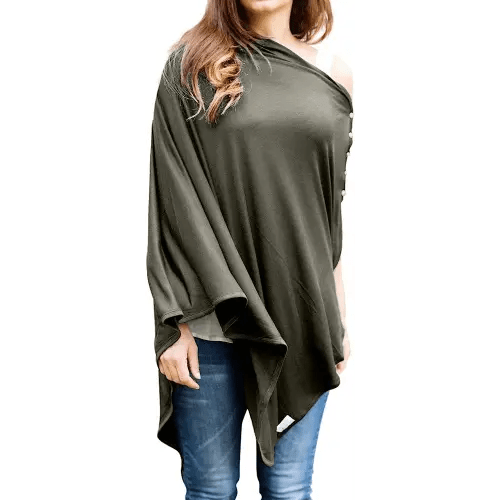 Byrd & Blume Maternity Nursing Cover Breathable Lightweight Breastfeeding Cover Wrap Shawl Scarf Poncho Adjustable Snaps Full 360 Degree Coverage Stroller Blanket Infant Car Seat Canopy (Olive Green)