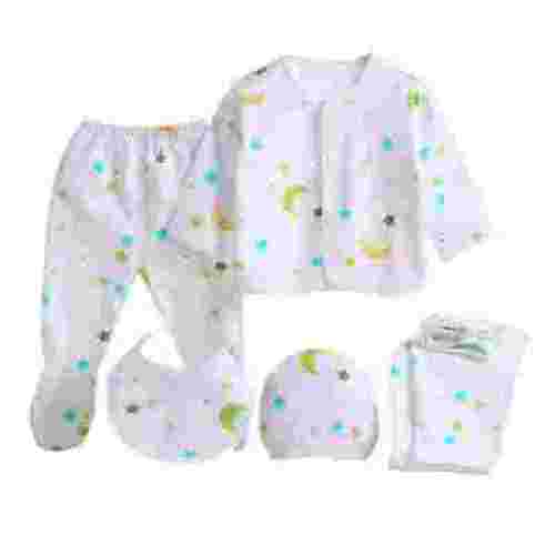 Edvintorg 5PCS cute cartoon printed Pyjamas Set for Newborn clothes Baby Boys Girls Long Sleeve Tops+Hat+Pants+Bib sets Baby Costume On Clearance