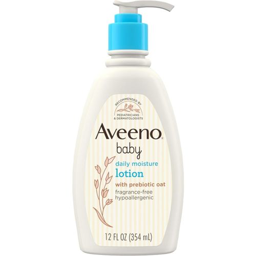 Aveeno Baby Daily Moisture Body Lotion for Sensitive Skin, Hypoallergenic Moisturizing Baby Lotion with Nourishing Oatmeal to Deeply Moisturize Baby's Skin, Fragrance-Free, 12 fl. oz