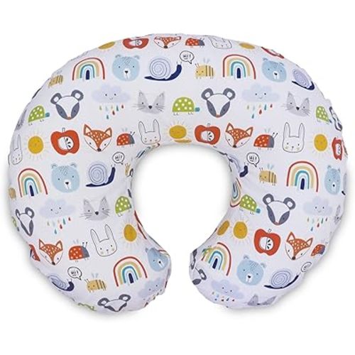 Boppy Nursing Pillow Cover Colorful Animals and Rainbows Cotton Blend Fabric Fits Boppy Bare Naked Original and Luxe Breastfeeding Pillow Awake Time Only