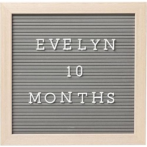 Pearhead Wooden Letterboard Set - Ideal Photo Sharing Prop for Baby Announcements, Milestone Keepsake, Custom Message Board and Shower Gift - Includes 188 Letters, Numbers, and Symbols - Gray