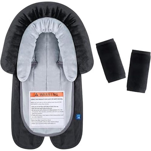 COOLBEBE New Babybody Support & Strap Covers Set for Newborn Infant Toddler- Extra Soft Stroller Cushion Pads Car Seat Insert, Perfect for Carseats, Strollers, Swings, Black
