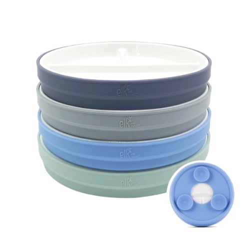 6.7"/16cm Porcelain White Divided Plates with Silicone Suction Sleeves