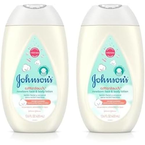 Johnson's CottonTouch Newborn Baby Face and Body Lotion, Hypoallergenic Moisturization for Baby's Skin, Made with Real Cotton, Paraben-Free, Dye-Free, 13.6 fl. oz (Pack of 2)