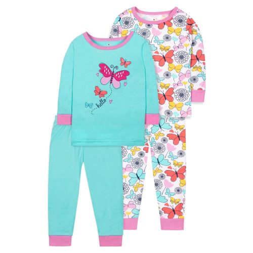 Little Star Organic Baby & Toddler Girls 4 Pc Long Sleeve Shirts & Pants Pajamas, Size 9 Months-5T
