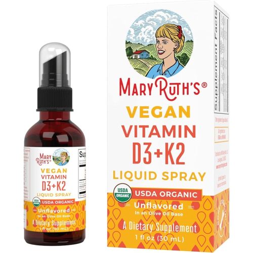 MaryRuth Organics Vitamin D3 K2 Liquid Spray | Supplement for Adults & Kids | Calcium Absorption Strong Bones | Vegan | Non-GMO | Gluten Free | 1 Fl Oz - Unflavored - 1 Count (Pack of 1)