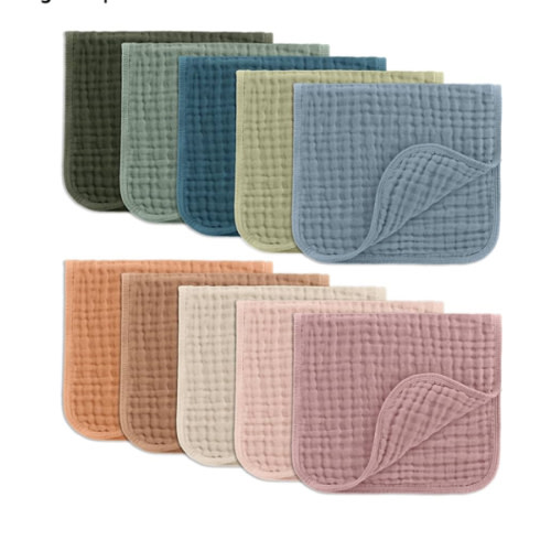 Comfy Cubs Muslin Burp Cloths 20" x 10", Pack of 10 - Large, 6-Layer, Ultra Absorbent 100% Cotton for Baby Drool and Messes - Soft, Safe & Gentle Baby Burp Cloths for Boys & Girls - Multi
