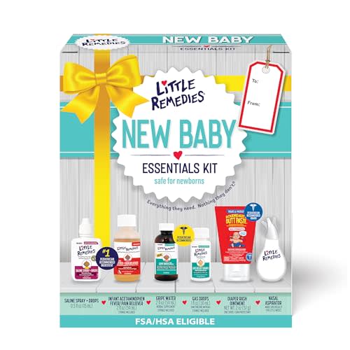 Little Remedies New Baby Essentials Kit with Saline Nasal Spray, Diaper Rash Cream, Gas Relief Drops, Gripe Water & More, Safe for Newborns